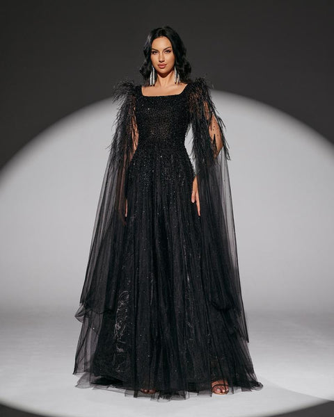 HKM-397011 Elegant Black Evening Dress - Model EZ25013 for Women’s Special Occasions