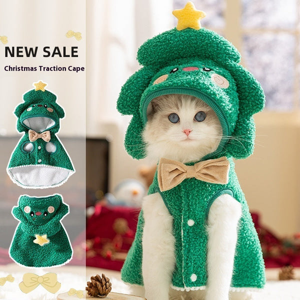HKM-3970493 Warm Thickened Elk Cloak for Cats in Ti'an Green and Lomi Brown - Cozy Winter Apparel