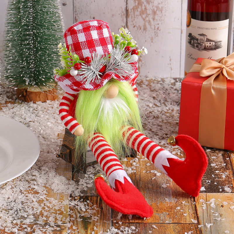 HKM-397075 Christmas Long-Legged Doll with Green Beard for Festive Home Decoration