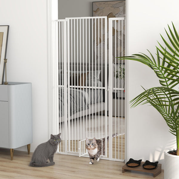 HKM-3971389 66.9" Extra Tall Pet Gate with Cat Door for Multi-Pet Families - Safe & Robust Design