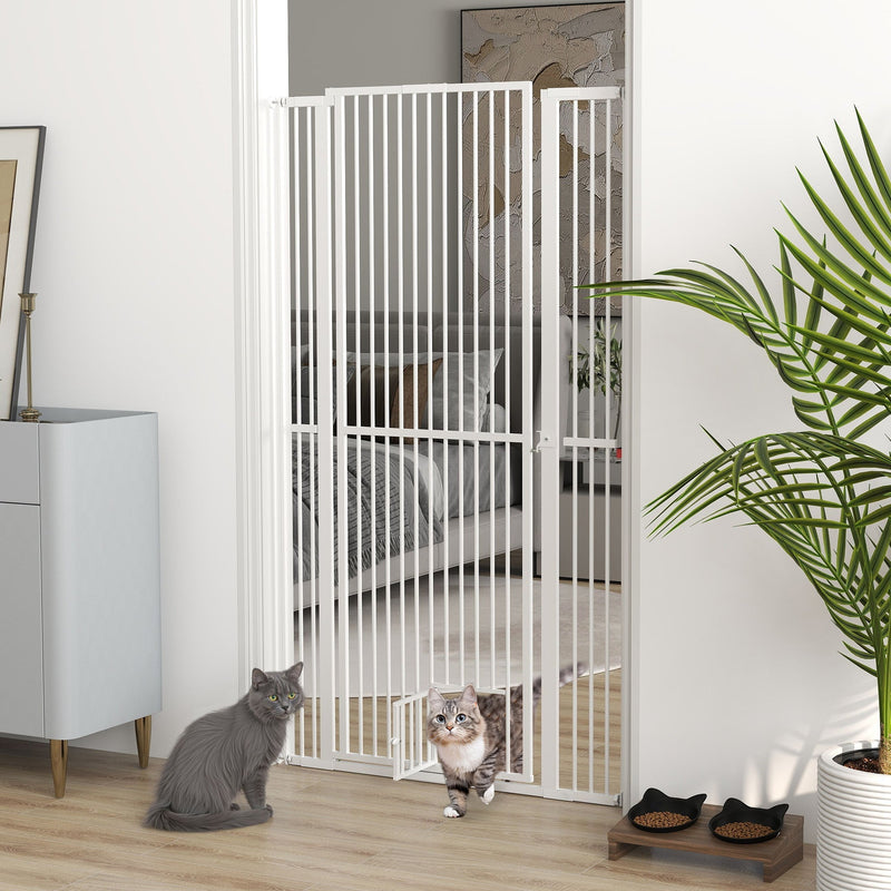 HKM-3971389 66.9" Extra Tall Pet Gate with Cat Door for Multi-Pet Families - Safe & Robust Design