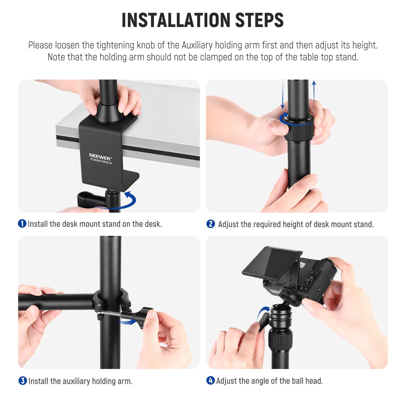 HKM-397331 Adjustable Metal Desktop Photography Stand with Cross Arm, Load Bearing 1KG