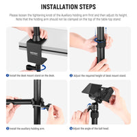 HKM-397331 Adjustable Metal Desktop Photography Stand with Cross Arm, Load Bearing 1KG