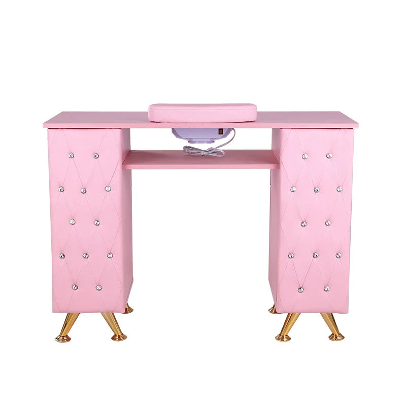 HKM-397331 Pink Manicure Table with Drawers for Beauty Salon and Nail Shop