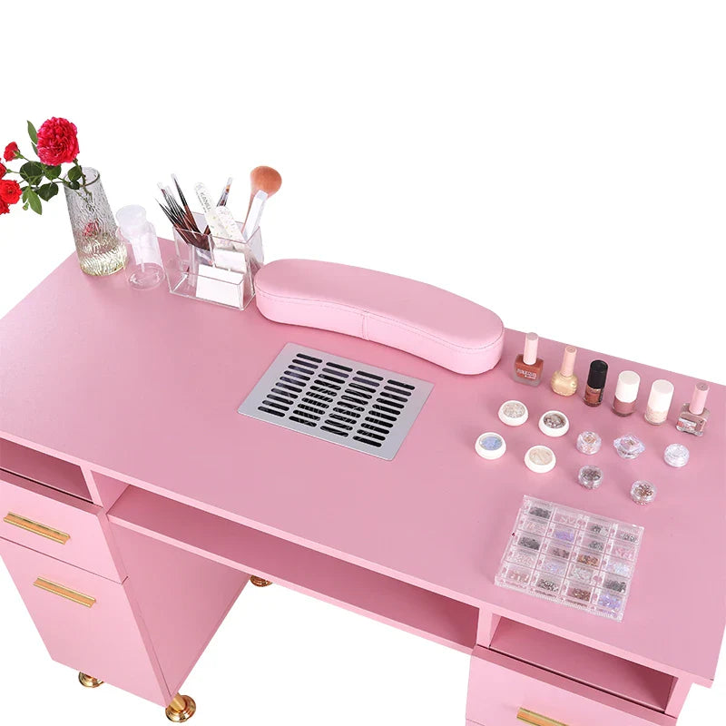 HKM-397331 Pink Manicure Table with Drawers for Beauty Salon and Nail Shop