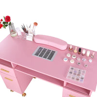 HKM-397331 Pink Manicure Table with Drawers for Beauty Salon and Nail Shop