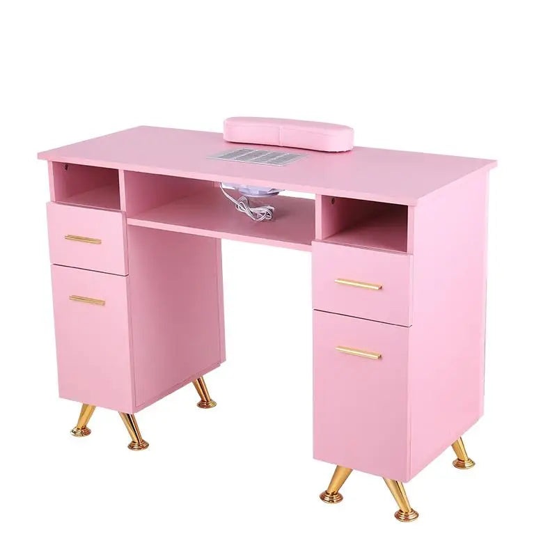 HKM-397331 Pink Manicure Table with Drawers for Beauty Salon and Nail Shop