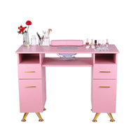 HKM-397331 Pink Manicure Table with Drawers for Beauty Salon and Nail Shop