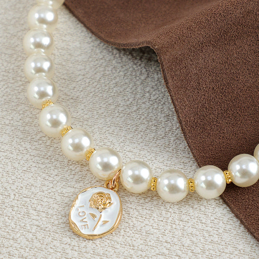 HKM-3973693 Pet Flower Pearl Necklace Collar - White Rose & Black Rose in Sizes S, M, L