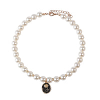 HKM-3973693 Pet Flower Pearl Necklace Collar - White Rose & Black Rose in Sizes S, M, L