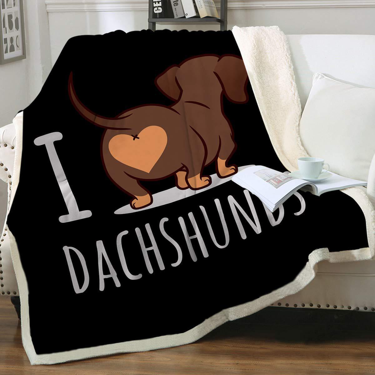 HKM-397459 Navy Blue Dachshund Pattern Woolen Blanket - Flannel Fabric, Multiple Sizes for All Seasons