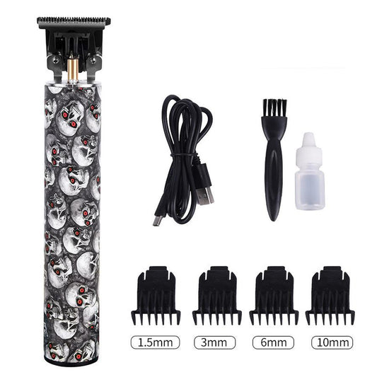 HKM-397523 Rechargeable Mini Hair Clipper with Waterproof Design - Red Skull Edition