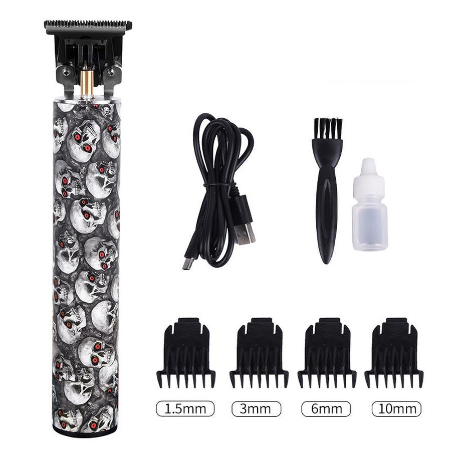HKM-397523 Rechargeable Mini Hair Clipper with Waterproof Design - Red Skull Edition
