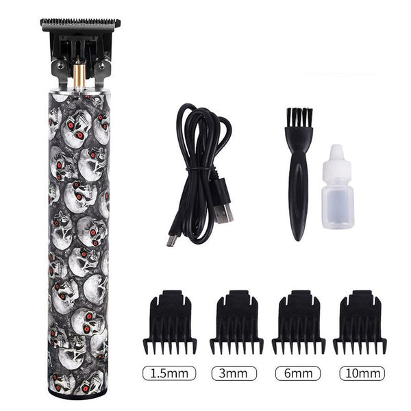HKM-397523 Rechargeable Mini Hair Clipper with Waterproof Design - Red Skull Edition