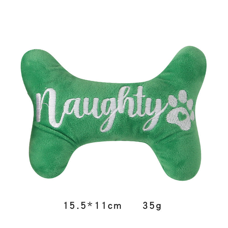 HKM-3975357 Christmas Plush Dog Toy - Sounding Puppy with Santa Claus Design and Bone Options