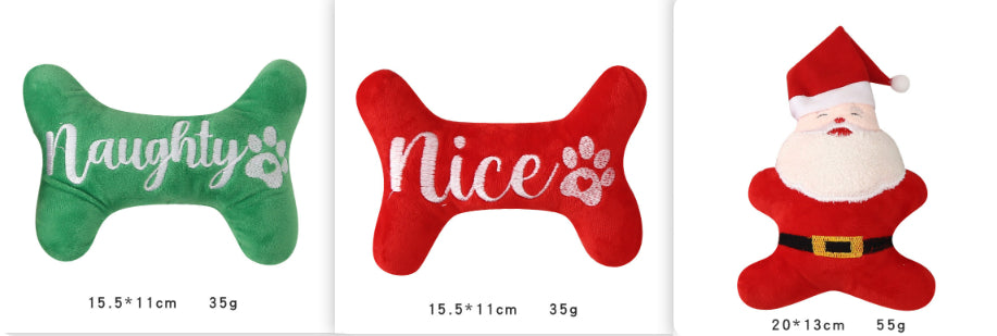HKM-3975357 Christmas Plush Dog Toy - Sounding Puppy with Santa Claus Design and Bone Options
