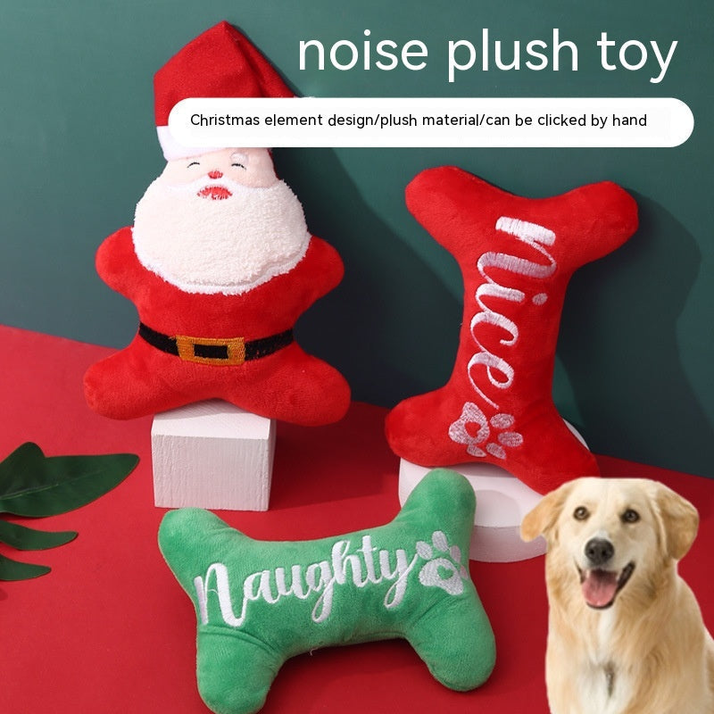 HKM-3975357 Christmas Plush Dog Toy - Sounding Puppy with Santa Claus Design and Bone Options