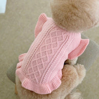 HKM-3976253 Stylish Pink Knitted Wool Skirt for Dogs - Casual Pet Apparel for All Breeds