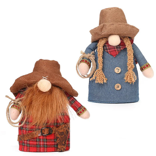 HKM-397715 Cowboy Rudolph Stuffed Doll Ornament - Soft Plush Toy for Kids, 17 cm, Dwarf Design