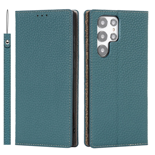 HKM-397715 Genuine Litchi Leather Case for Galaxy S24 Ultra - Multiple Colors Available