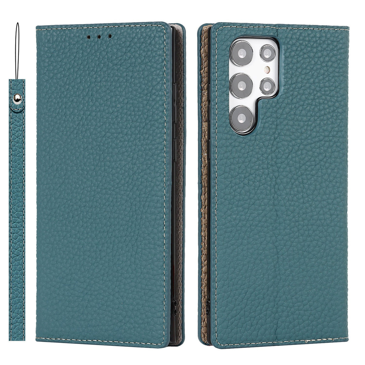 HKM-397715 Genuine Litchi Leather Case for Galaxy S24 Ultra - Multiple Colors Available