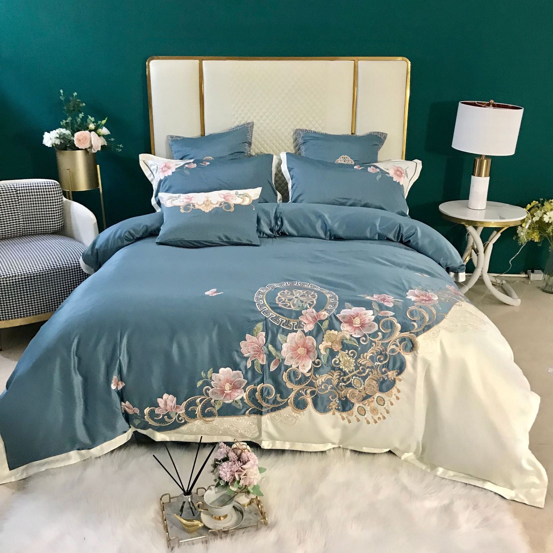 HKM-397779 Color-Blocked Cotton Embroidered Quilt Cover Set, Available in Various Sizes and Colors