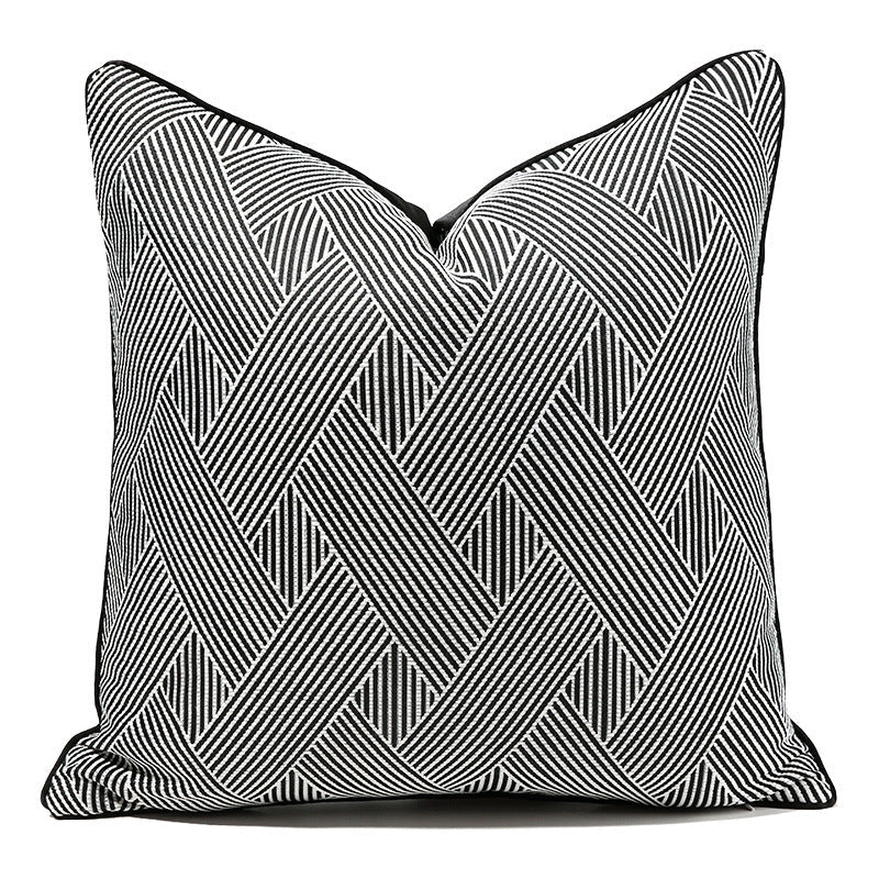 HKM-397907 Black and White Striped Geometric Pillow Cover for Home Décor, Available in Multiple Sizes