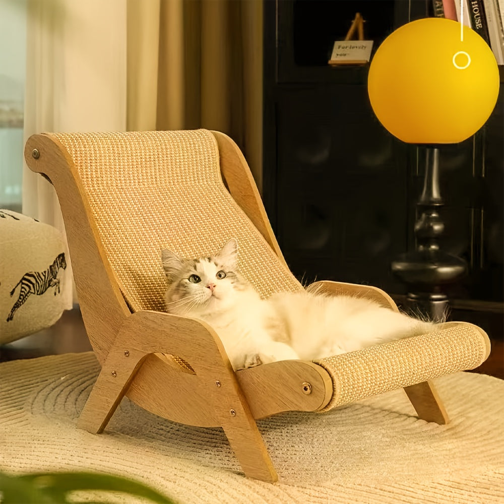 HKM-3980093 Durable Sisal Cat Hammock with Scratching Board - Ergonomic Indoor Lounger for Play and Rest