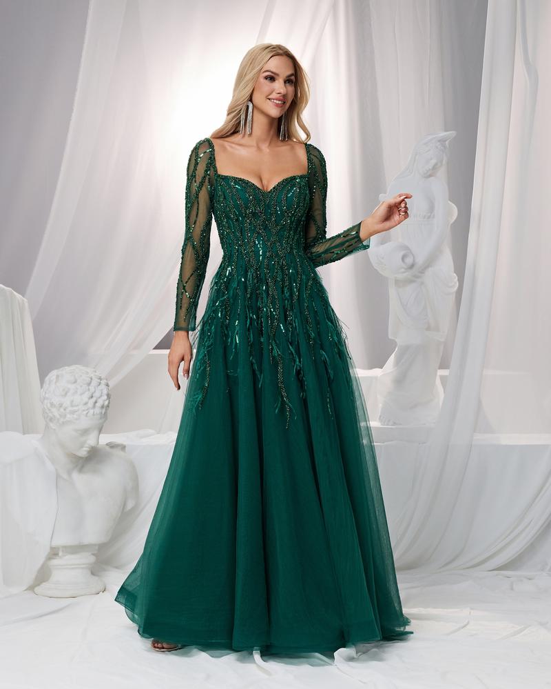 HKM-398163 Elegant Green Evening Gown - Model EZ25058 for Special Occasions and Formal Events
