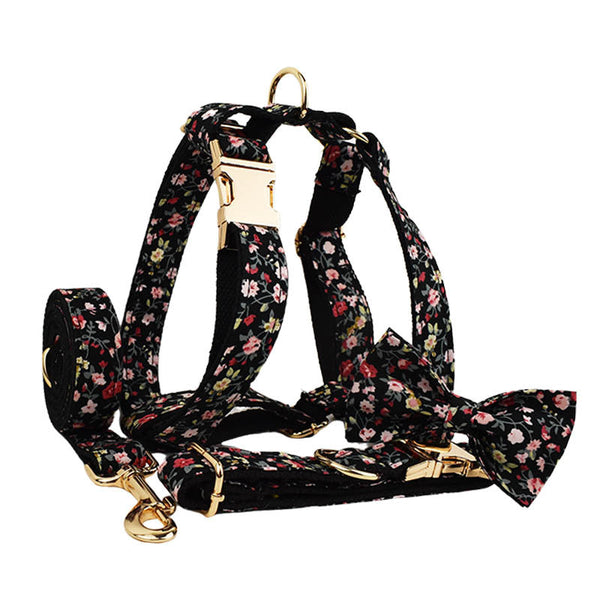 HKM-3982909 Cute Bow Lettering Printed Pet Collar and Leash Set with Vest and Rope for Dogs