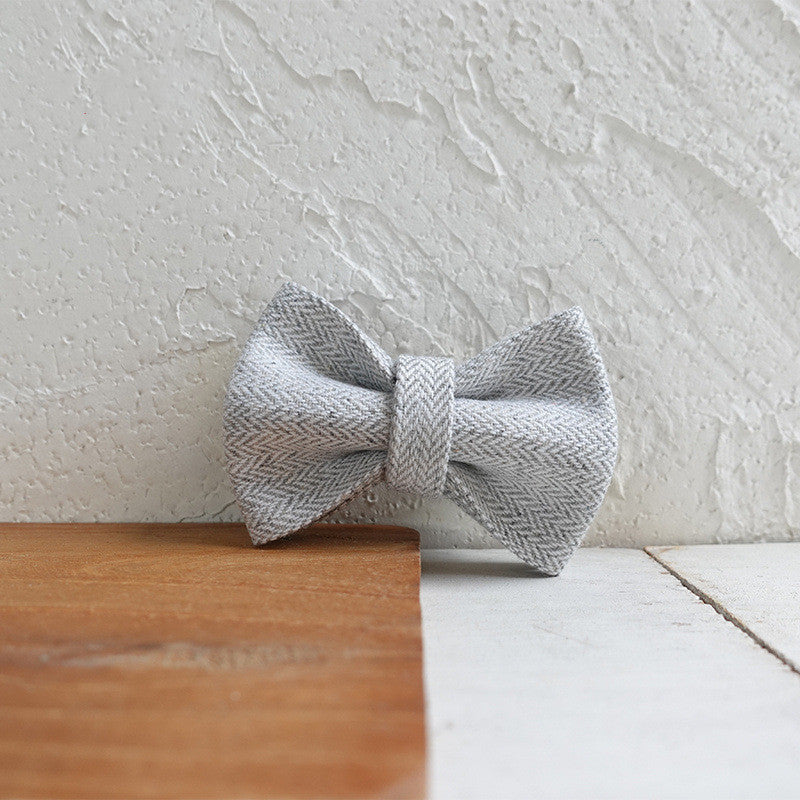 HKM-3983421 Light Grey Soft Polyester Cat Collar with Bow, Available in Circle S and L Sizes