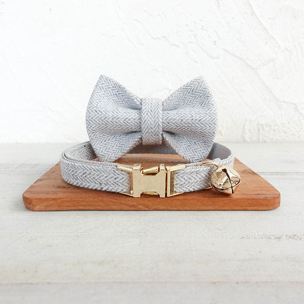 HKM-3983421 Light Grey Soft Polyester Cat Collar with Bow, Available in Circle S and L Sizes