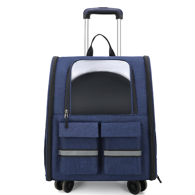 HKM-3983677 Foldable Breathable Double Shoulder Pull Rod Pet Cat Carrier Bag in Various Colors