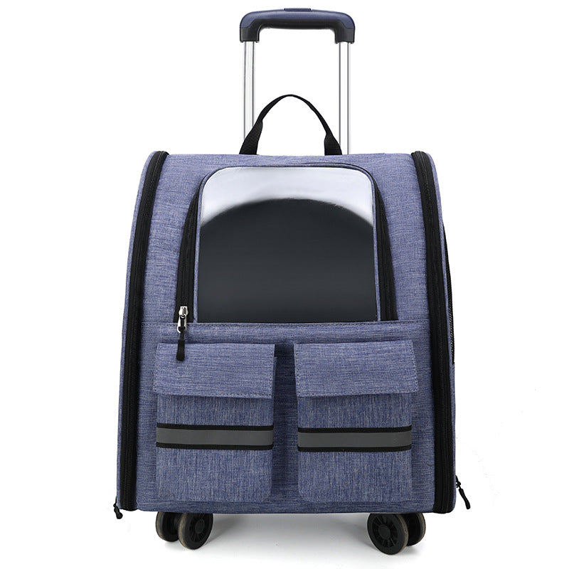 HKM-3983677 Foldable Breathable Double Shoulder Pull Rod Pet Cat Carrier Bag in Various Colors