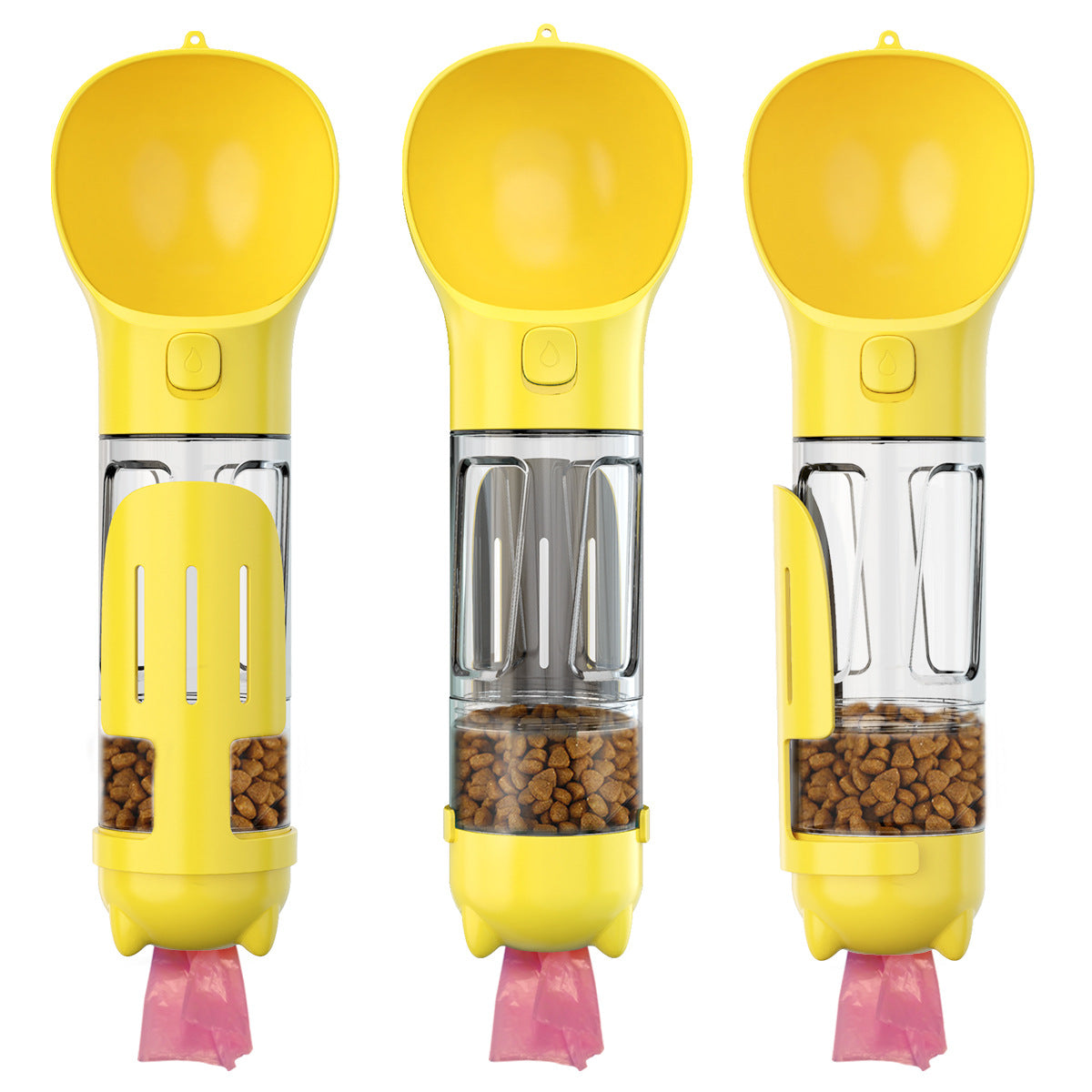 HKM-3984701 3-in-1 Portable Multifunction Dog Water Bottle with Food Feeder and Poop Bag Dispenser for Travel