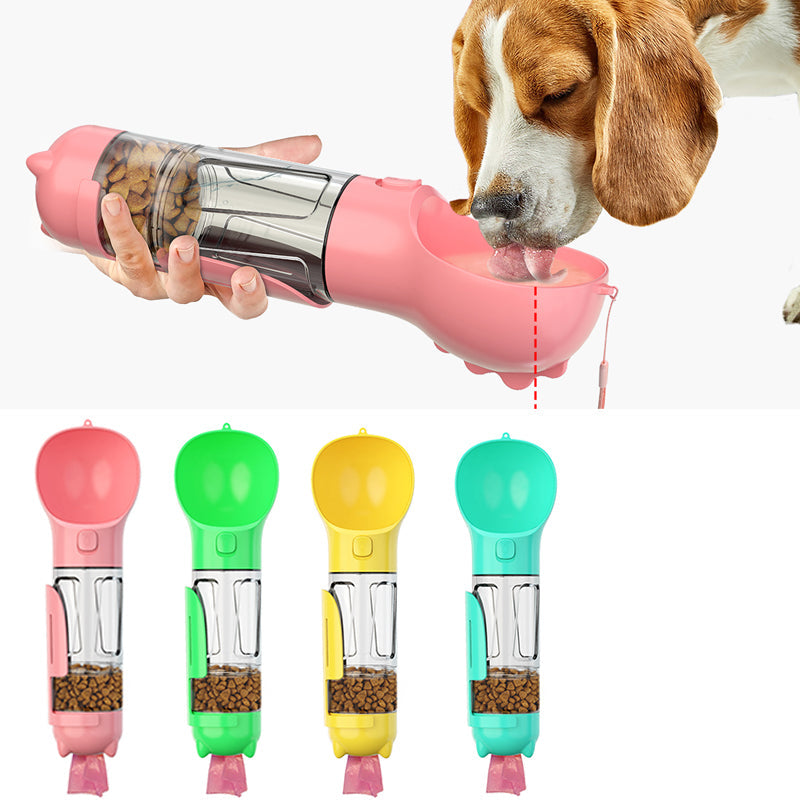 HKM-3984701 3-in-1 Portable Multifunction Dog Water Bottle with Food Feeder and Poop Bag Dispenser for Travel
