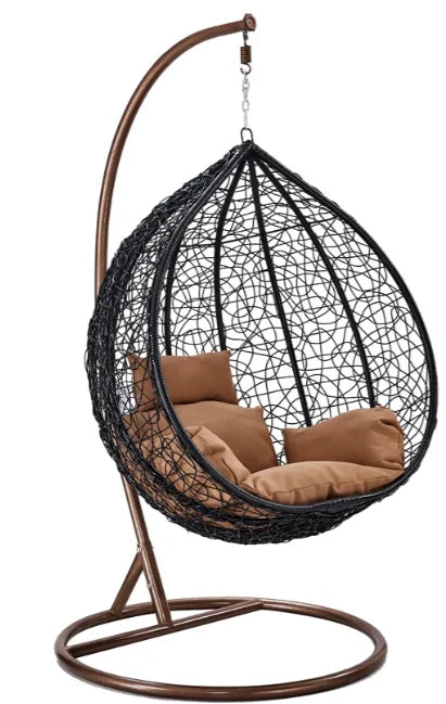 HKM-398483 Outdoor Rattan Egg Chair Swing with Metal Stand for Single Adult Use in Custom Colours