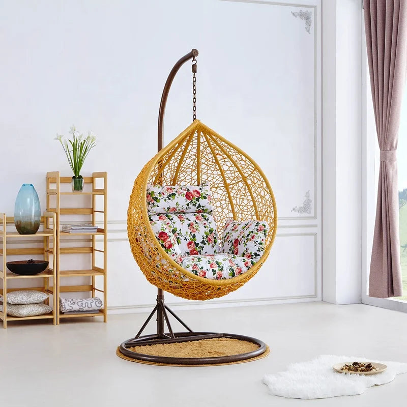 HKM-398483 Outdoor Rattan Egg Chair Swing with Metal Stand for Single Adult Use in Custom Colours