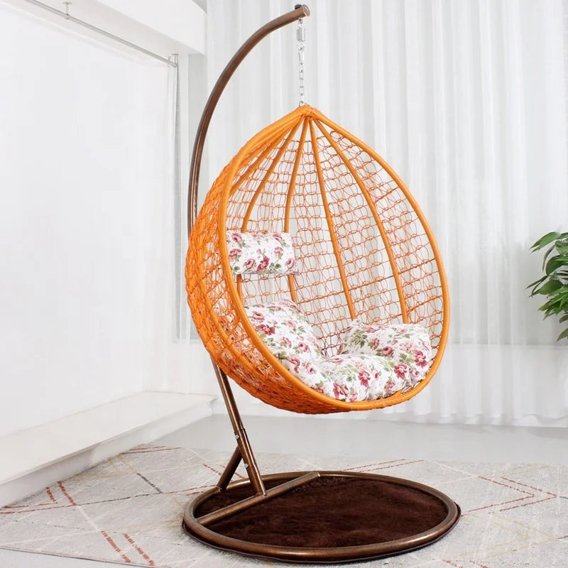 HKM-398483 Outdoor Rattan Egg Chair Swing with Metal Stand for Single Adult Use in Custom Colours