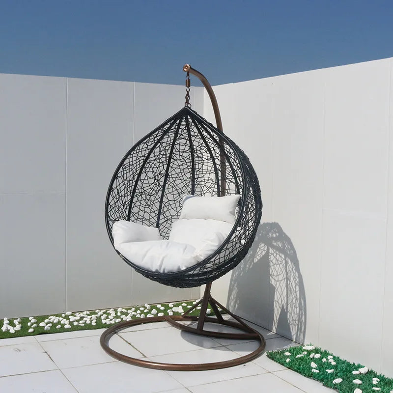 HKM-398483 Outdoor Rattan Egg Chair Swing with Metal Stand for Single Adult Use in Custom Colours