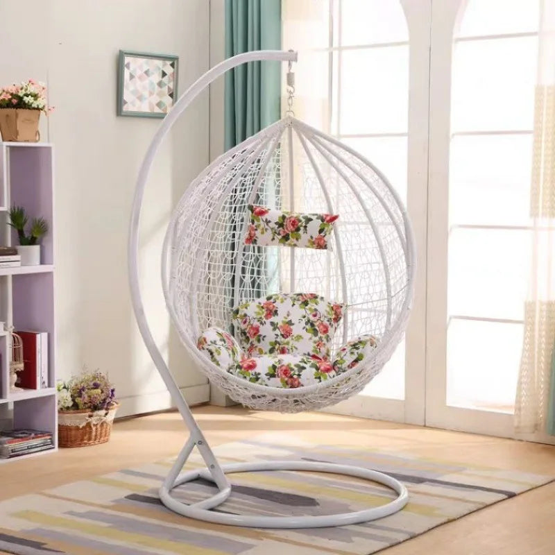 HKM-398483 Outdoor Rattan Egg Chair Swing with Metal Stand for Single Adult Use in Custom Colours
