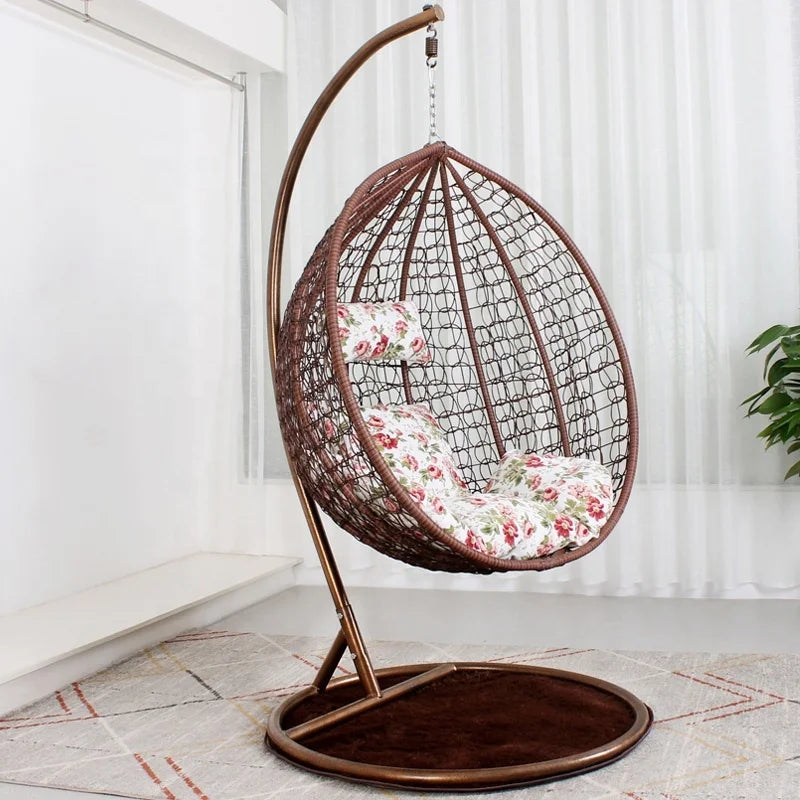 HKM-398483 Outdoor Rattan Egg Chair Swing with Metal Stand for Single Adult Use in Custom Colours