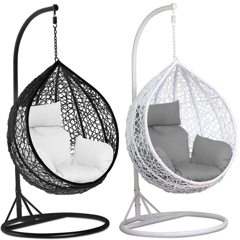HKM-398483 Outdoor Rattan Egg Chair Swing with Metal Stand for Single Adult Use in Custom Colours