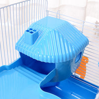 HKM-3985085 Three-Storey Hamster Cage with Accessories - Plastic and Iron Wire Construction, Spacious Design in Blue, Pink, Brown