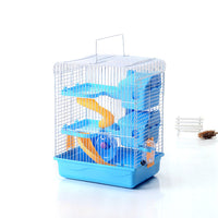 HKM-3985085 Three-Storey Hamster Cage with Accessories - Plastic and Iron Wire Construction, Spacious Design in Blue, Pink, Brown