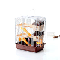 HKM-3985085 Three-Storey Hamster Cage with Accessories - Plastic and Iron Wire Construction, Spacious Design in Blue, Pink, Brown