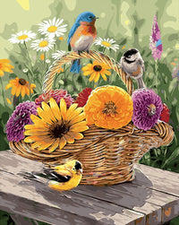 HKM-398611 Digital Oil Painting DIY Kit - Flower and Bird Landscape on Linen, 40x50 Frameless