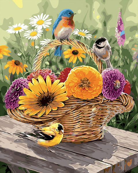 HKM-398611 Digital Oil Painting DIY Kit - Flower and Bird Landscape on Linen, 40x50 Frameless