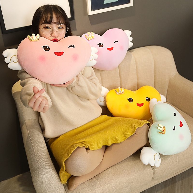HKM-398739 Angel Wings Plush Cushion Toy - Love Design, Super Soft, 50cm Height, Multiple Colors for Ages 4-6