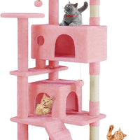 HKM-398931 Multi-Level Cat Tree with Sisal Posts, Plush Toys, and Cozy Rest Areas for Indoor Cats